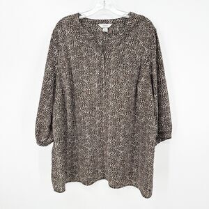 CJ Banks Womens Blouse 2X Leopard Print Tunic 3/4 Sleeve Relaxed Fit Casual